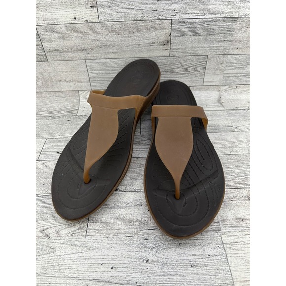 CROCS Shoes - Crocs Really Sexi Flip Flop Wedge Sandals Women Sz 9 Espresso Tan Brown T-Strap‎